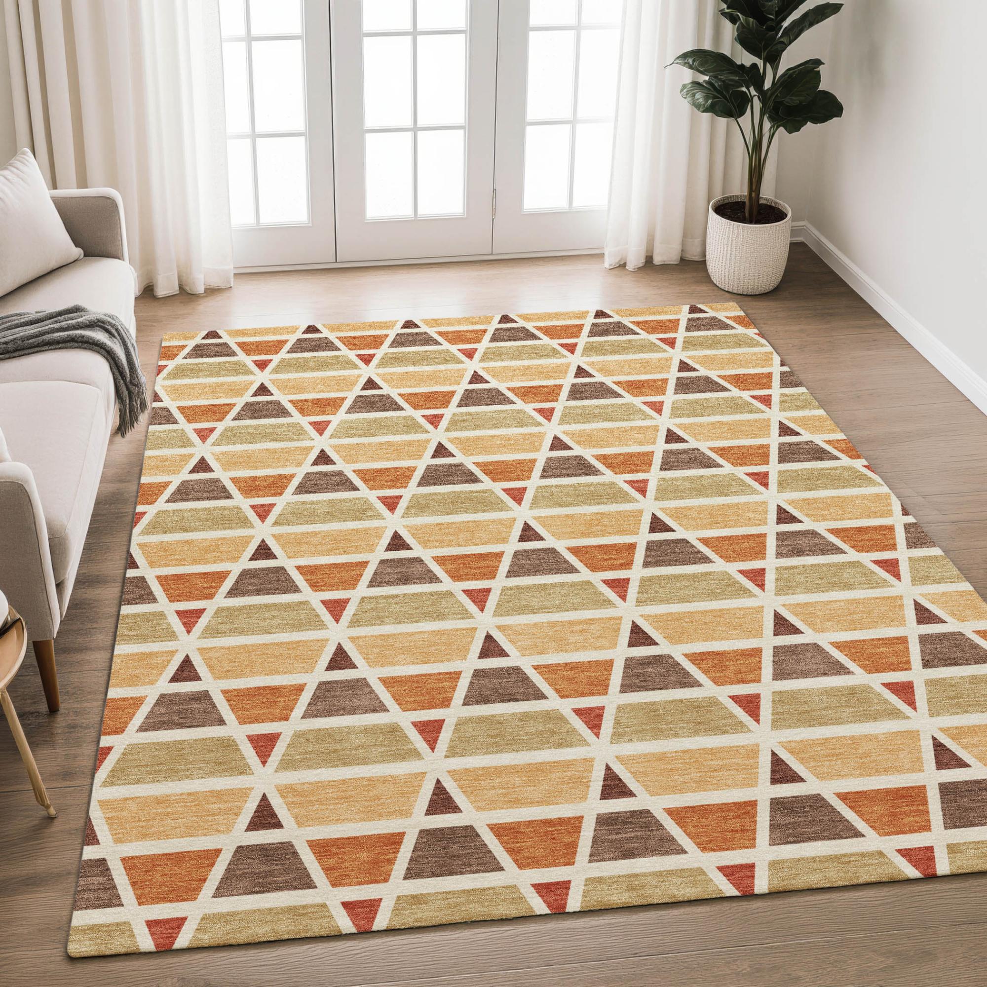3' X 5' Orange And Cream Geometric Washable Indoor Outdoor Area Rug Homeroots Outdoor
