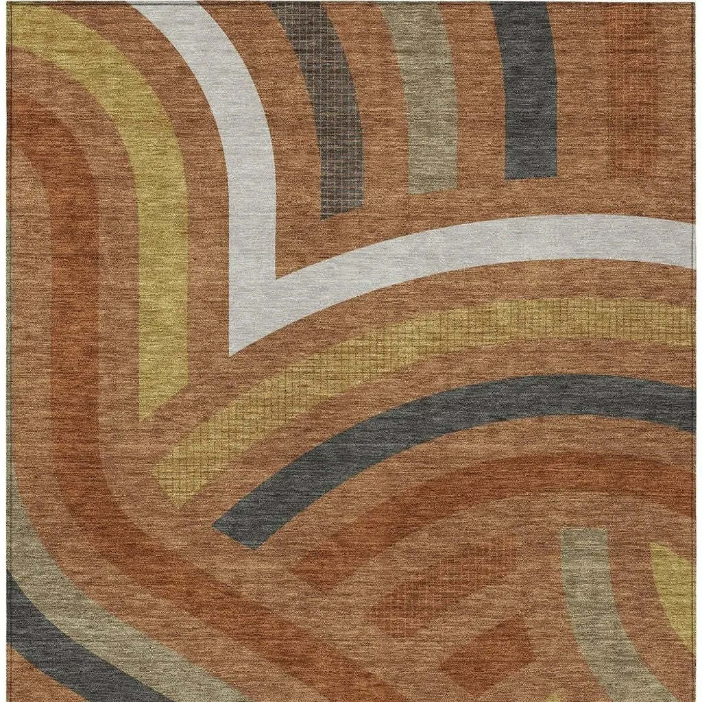 3' X 5' Orange And Gold Abstract Washable Indoor Outdoor Area Rug Homeroots Outdoor