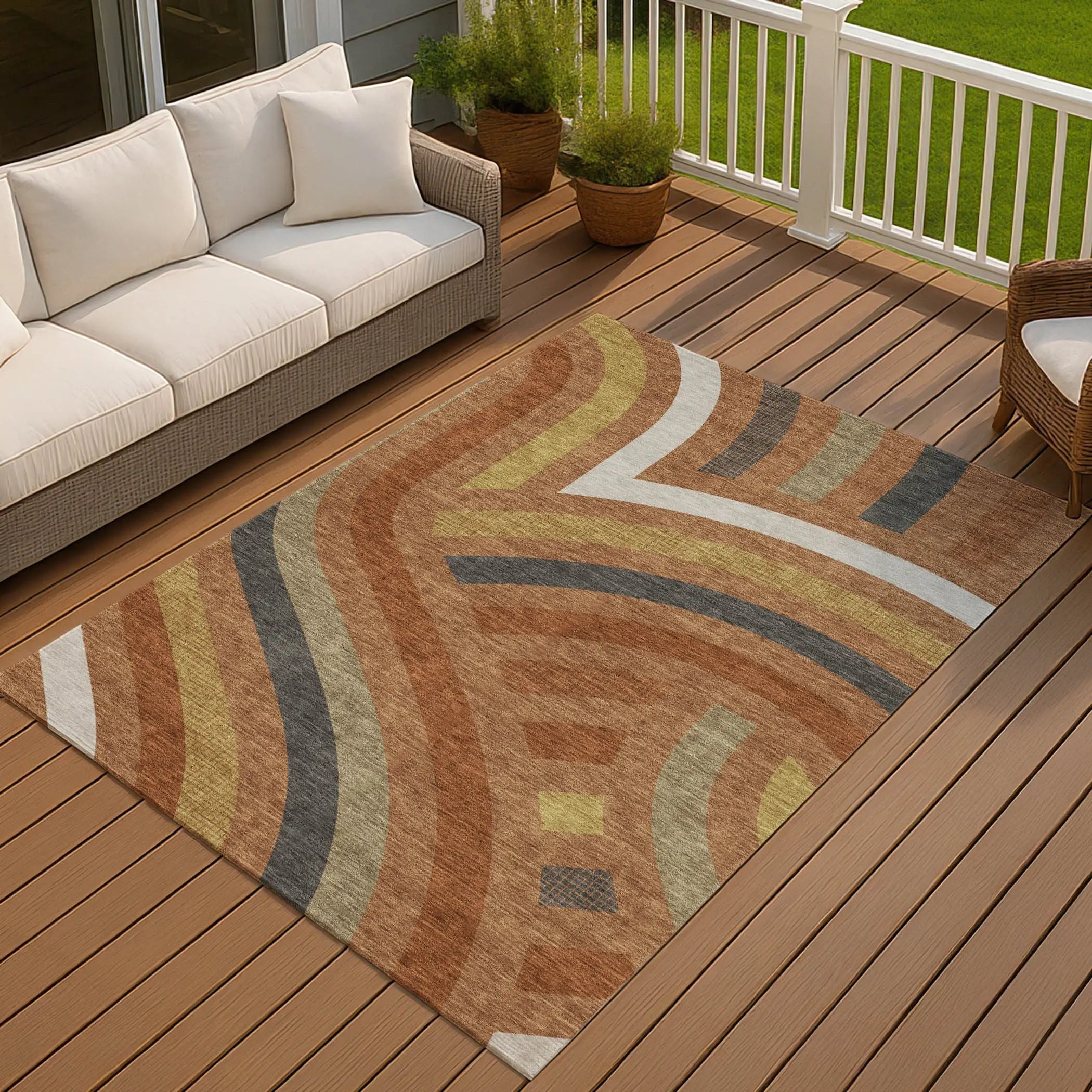 3' X 5' Orange And Gold Abstract Washable Indoor Outdoor Area Rug Homeroots Outdoor