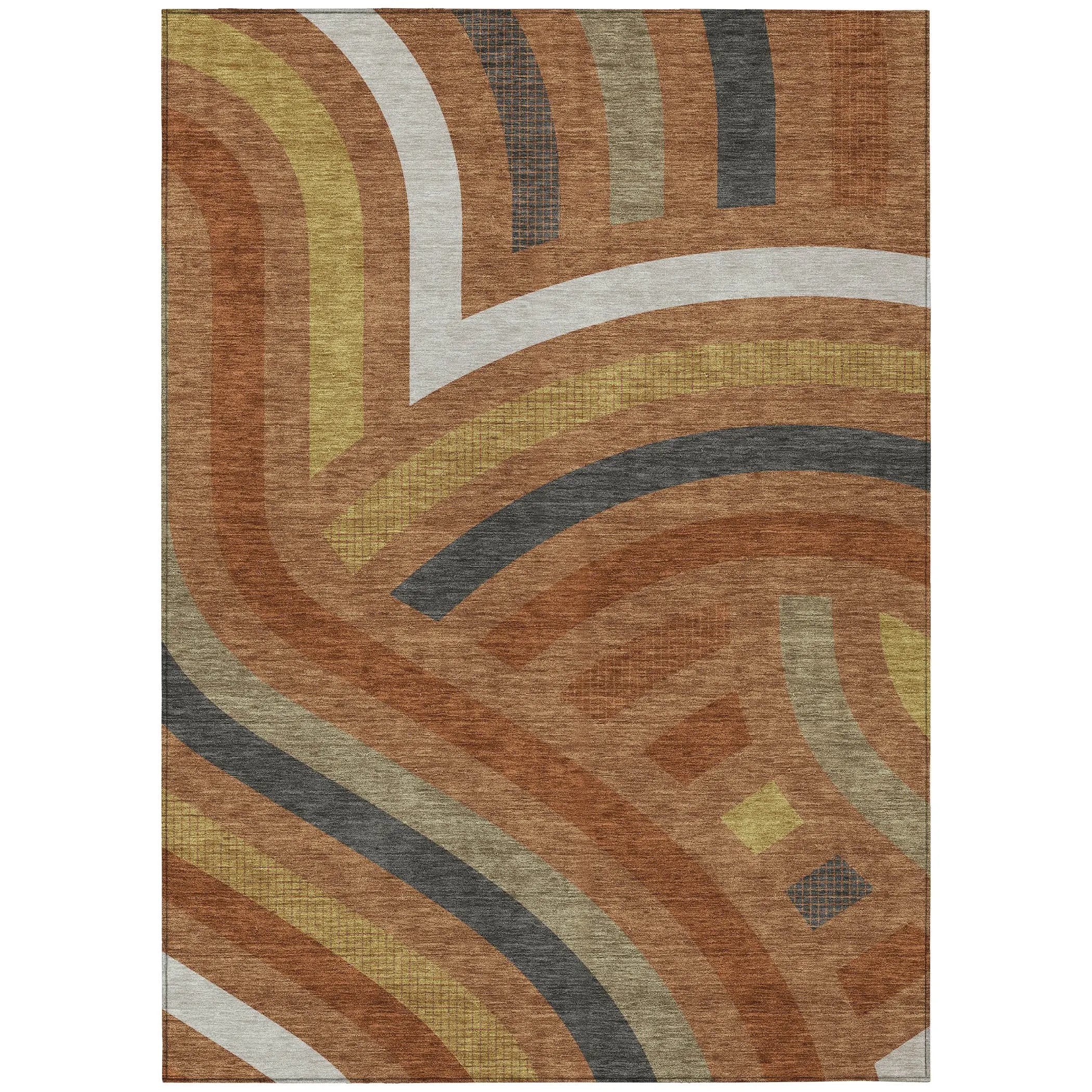 3' X 5' Orange And Gold Abstract Washable Indoor Outdoor Area Rug Homeroots Outdoor