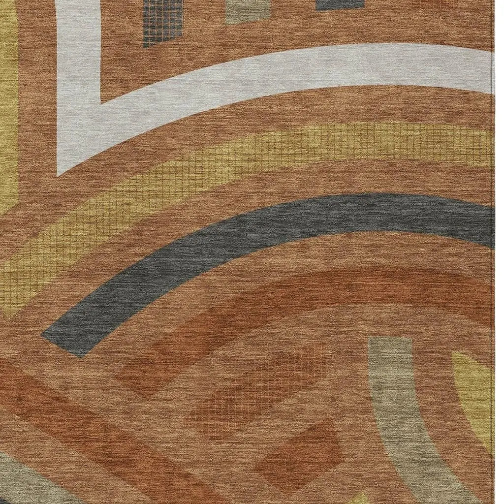 3' X 5' Orange And Gold Abstract Washable Indoor Outdoor Area Rug Homeroots Outdoor