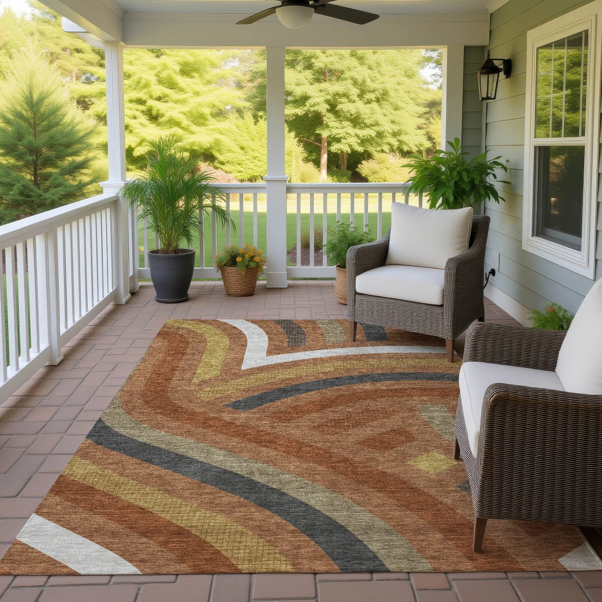 3' X 5' Orange And Gold Abstract Washable Indoor Outdoor Area Rug Homeroots Outdoor