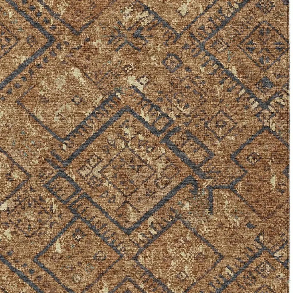 3' X 5' Orange And Gold Geometric Washable Indoor Outdoor Area Rug Homeroots Outdoor
