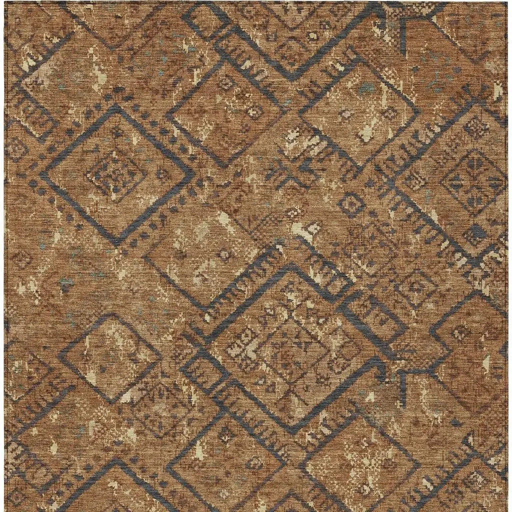 3' X 5' Orange And Gold Geometric Washable Indoor Outdoor Area Rug Homeroots Outdoor