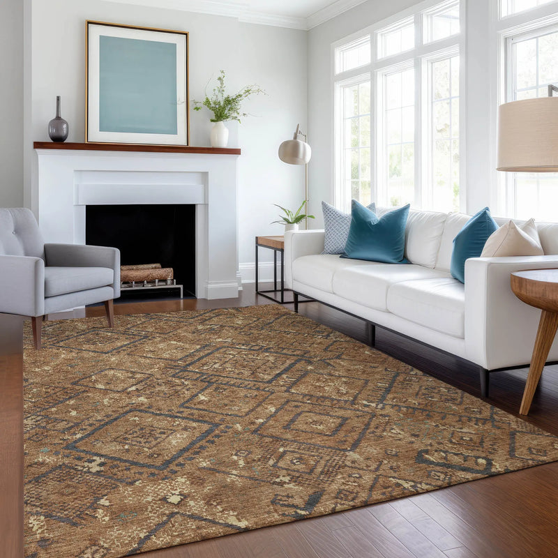 3' X 5' Orange And Gold Geometric Washable Indoor Outdoor Area Rug Homeroots Outdoor