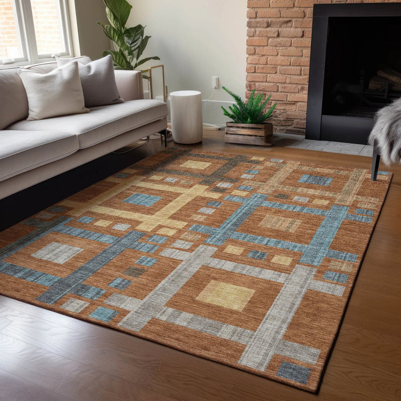 3' X 5' Orange And Gold Geometric Washable Indoor Outdoor Area Rug Homeroots Outdoor