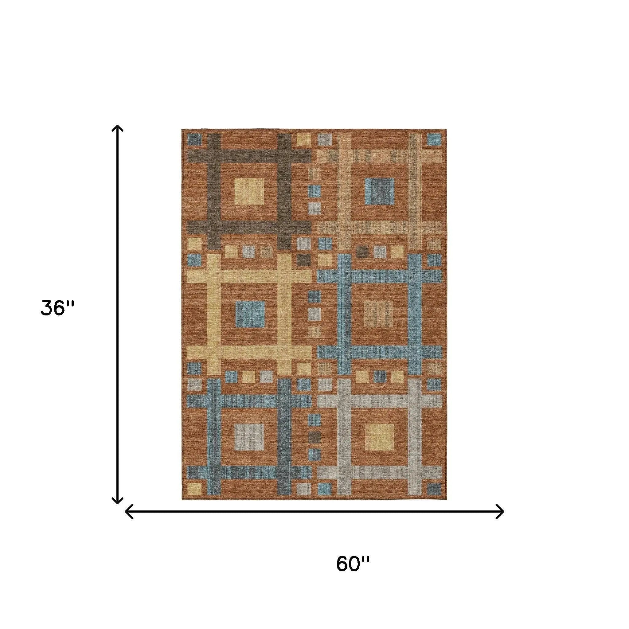 3' X 5' Orange And Gold Geometric Washable Indoor Outdoor Area Rug Homeroots Outdoor