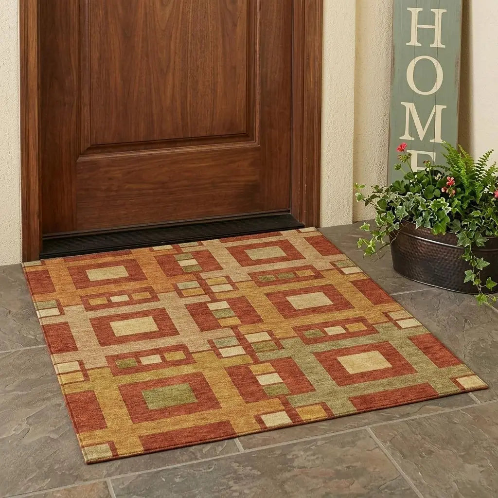 3' X 5' Orange And Gold Geometric Washable Indoor Outdoor Area Rug Homeroots Outdoor