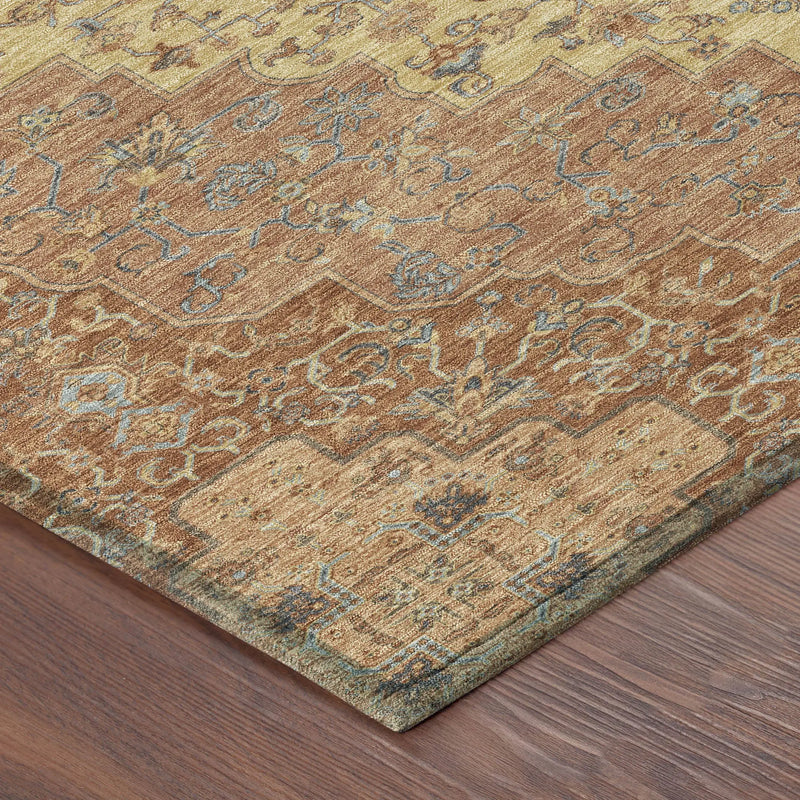 3' X 5' Orange And Gold Medallion Washable Indoor Outdoor Area Rug Homeroots Outdoor