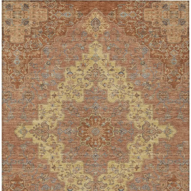 3' X 5' Orange And Gold Medallion Washable Indoor Outdoor Area Rug Homeroots Outdoor