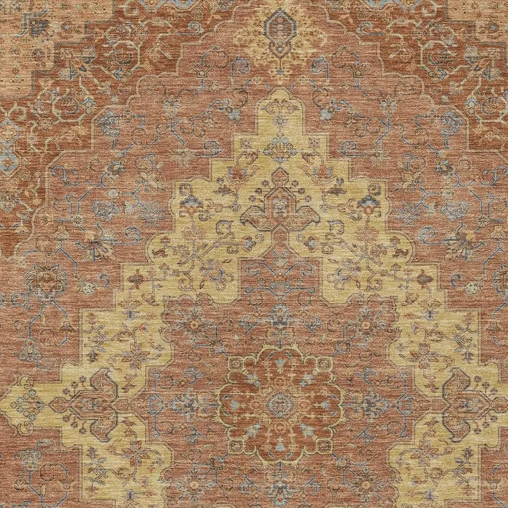 3' X 5' Orange And Gold Medallion Washable Indoor Outdoor Area Rug Homeroots Outdoor