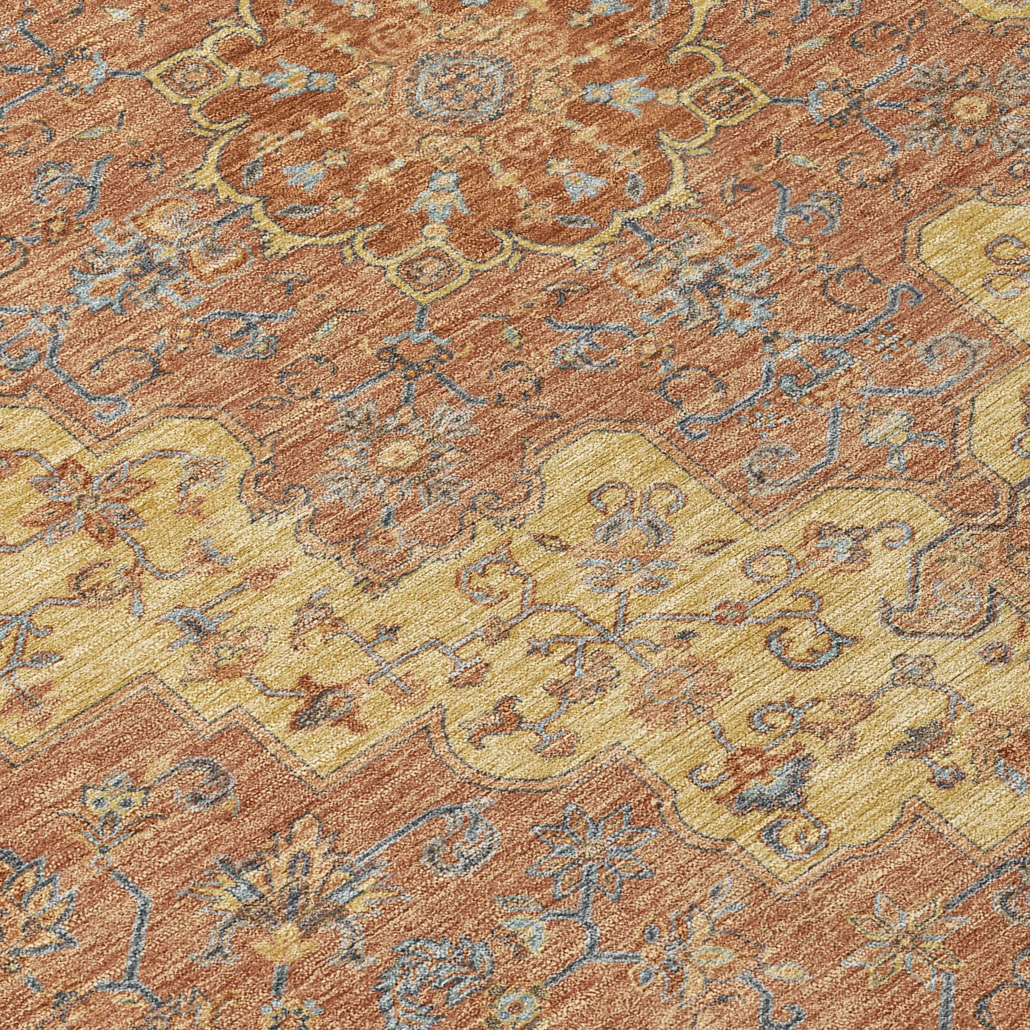 3' X 5' Orange And Gold Medallion Washable Indoor Outdoor Area Rug Homeroots Outdoor