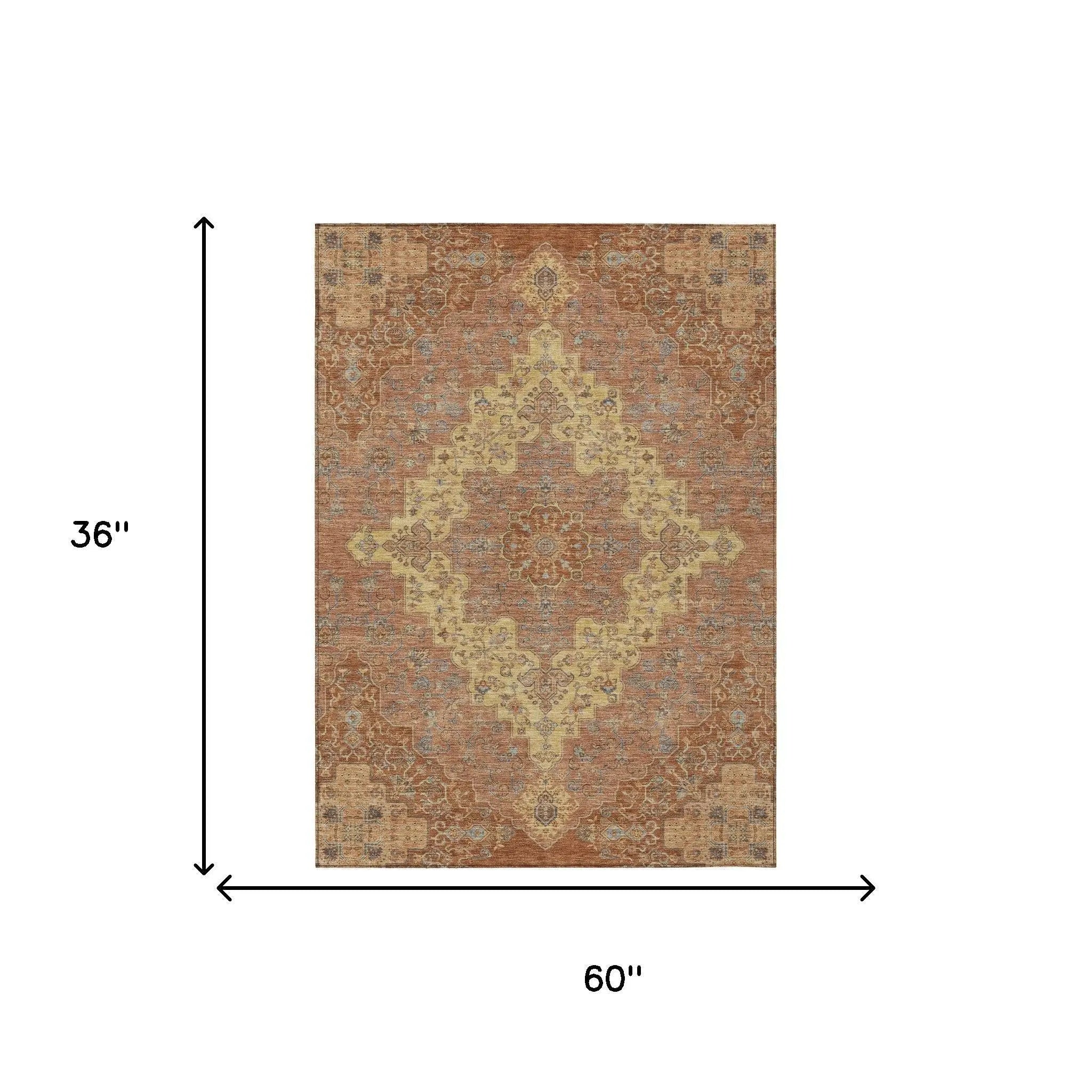 3' X 5' Orange And Gold Medallion Washable Indoor Outdoor Area Rug Homeroots Outdoor