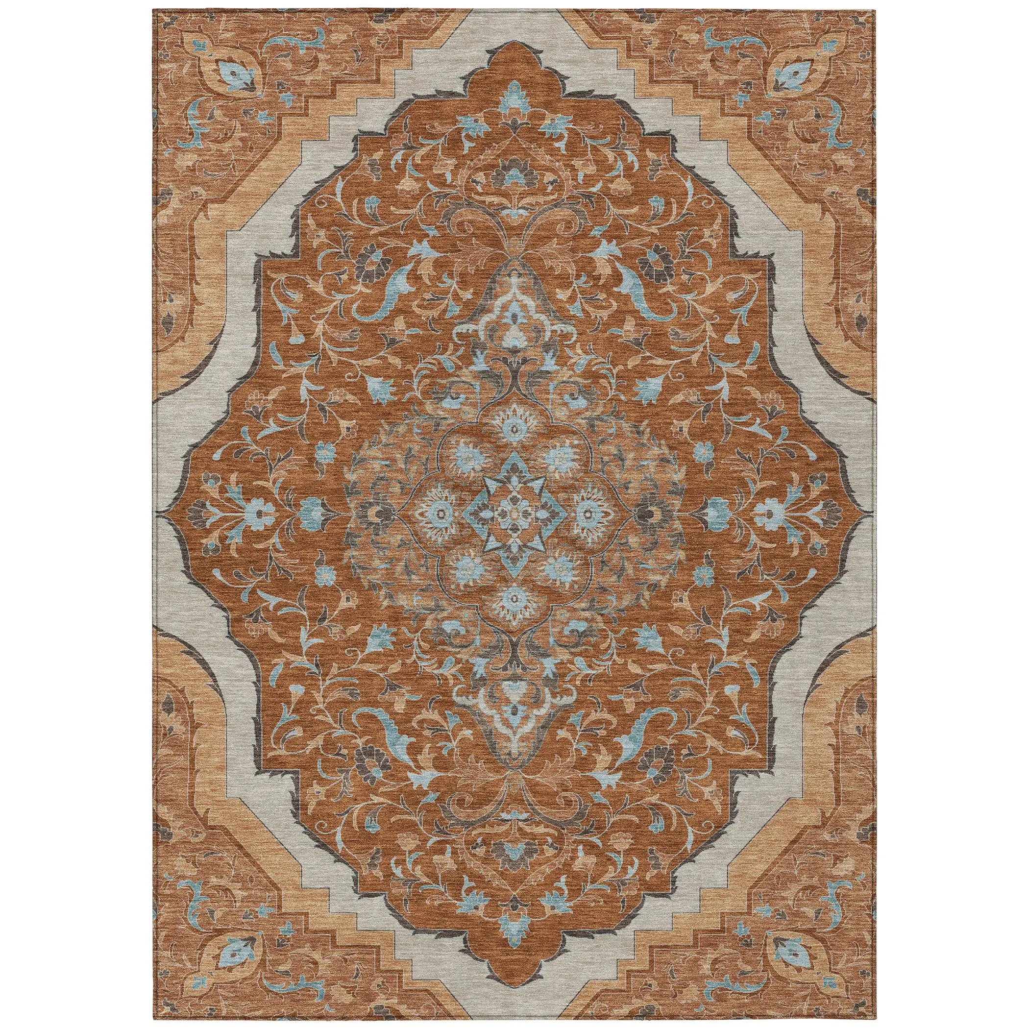3' X 5' Orange And Graphite Medallion Washable Indoor Outdoor Area Rug Homeroots Outdoor