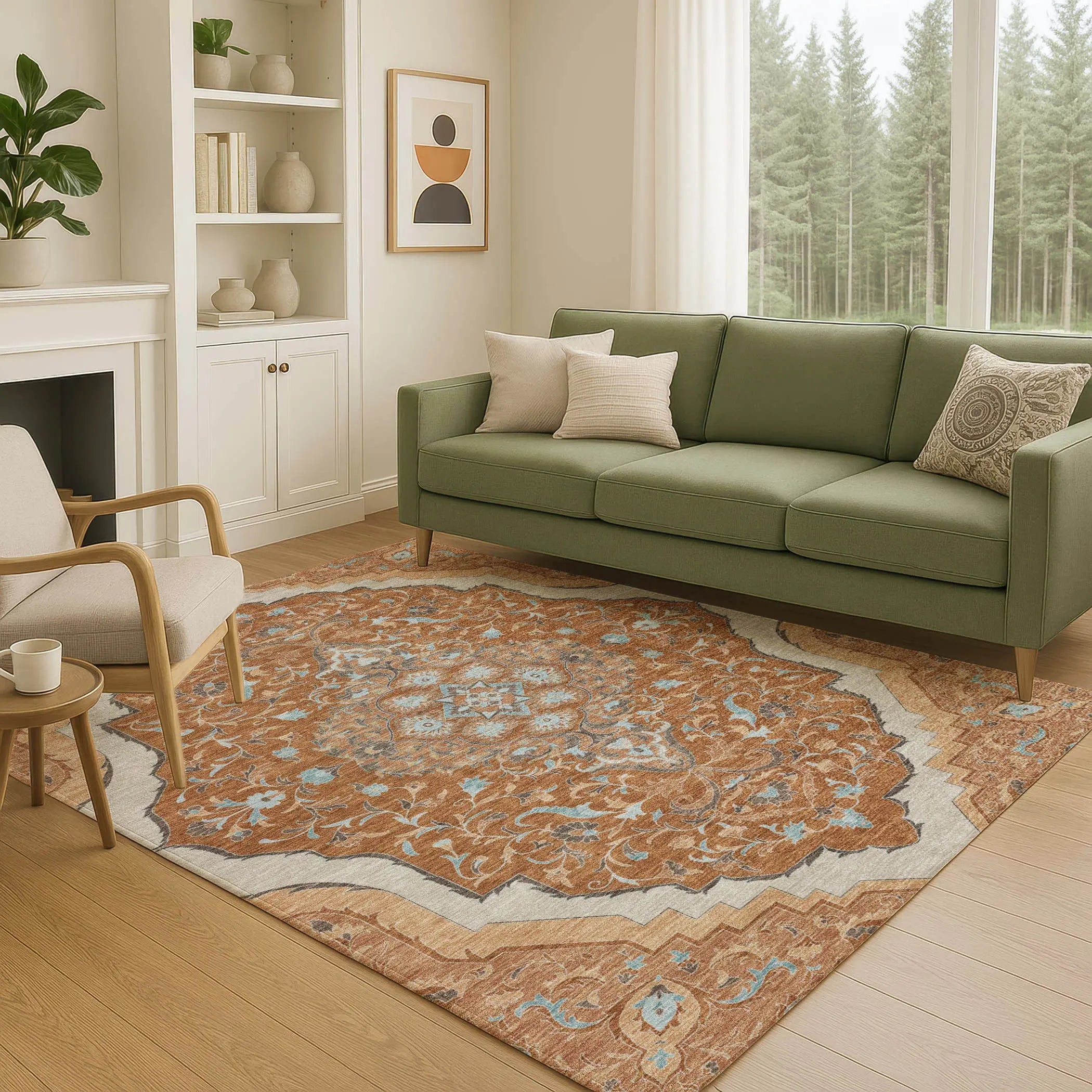 3' X 5' Orange And Graphite Medallion Washable Indoor Outdoor Area Rug Homeroots Outdoor