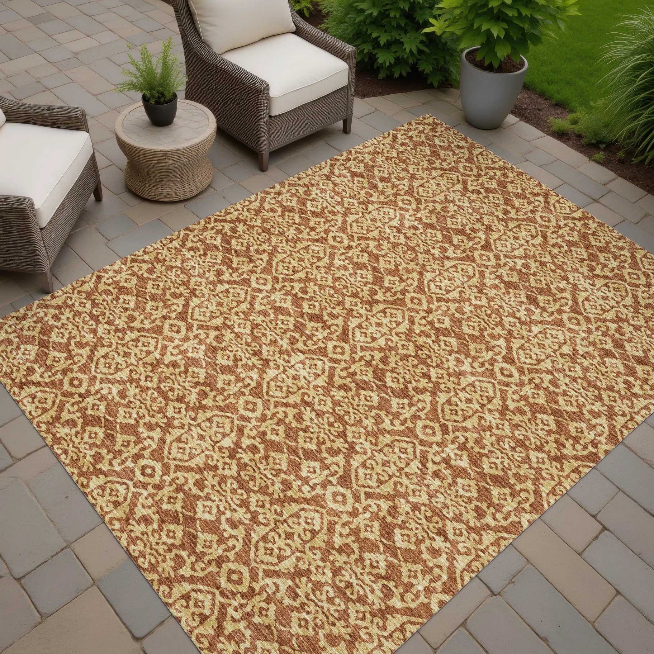 3' X 5' Orange And Graphite Oriental Washable Indoor Outdoor Area Rug Homeroots Outdoor