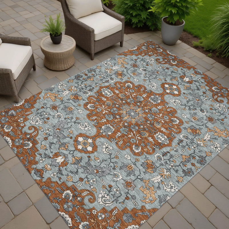 3' X 5' Orange And Gray Floral Medallion Washable Indoor Outdoor Area Rug Homeroots Outdoor