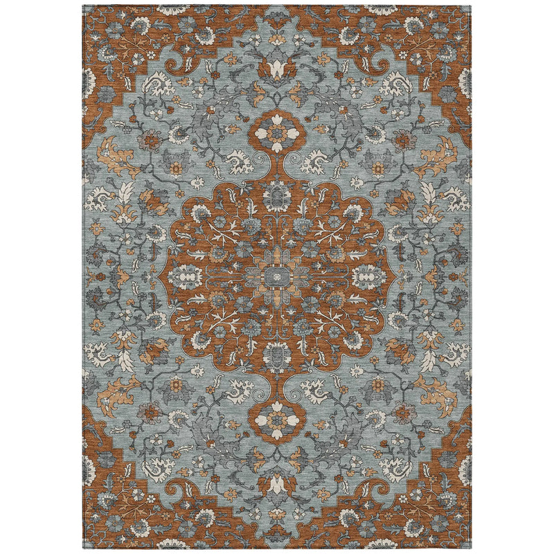 3' X 5' Orange And Gray Floral Medallion Washable Indoor Outdoor Area Rug Homeroots Outdoor