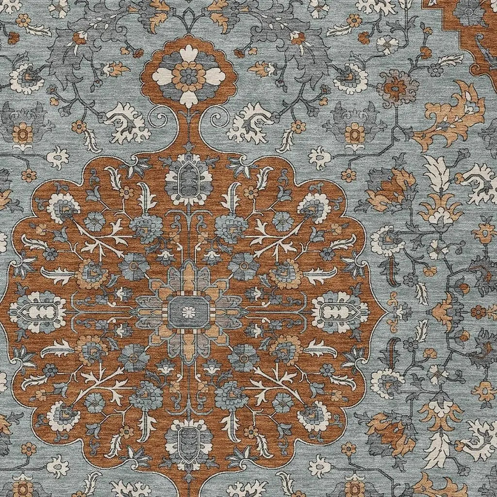 3' X 5' Orange And Gray Floral Medallion Washable Indoor Outdoor Area Rug Homeroots Outdoor