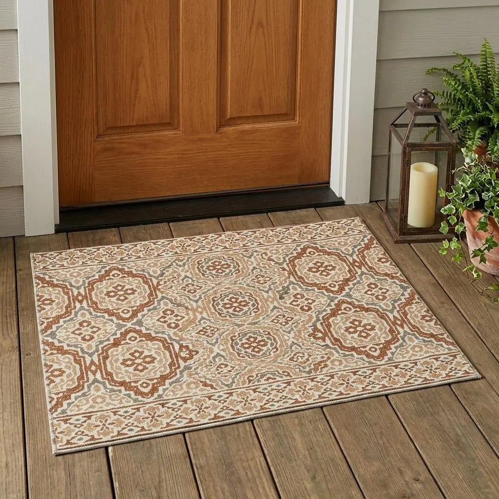 3' X 5' Orange And Gray Tribal Washable Indoor Outdoor Area Rug Homeroots Outdoor