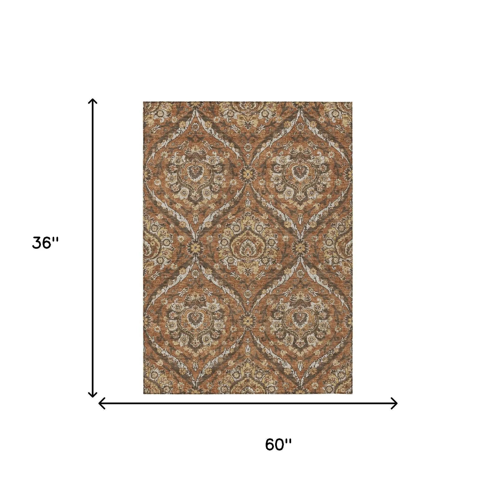 3' X 5' Orange And Green Floral Washable Indoor Outdoor Area Rug Homeroots Outdoor