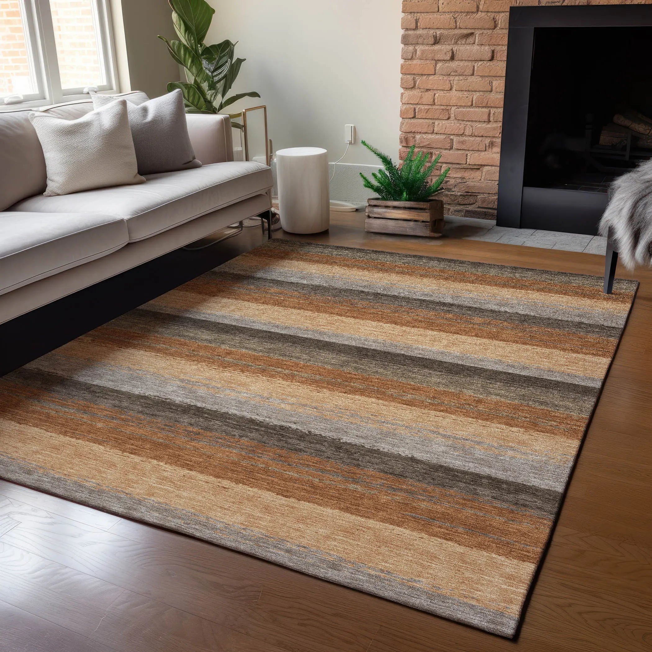 3' X 5' Orange And Green Striped Washable Indoor Outdoor Area Rug Homeroots Outdoor
