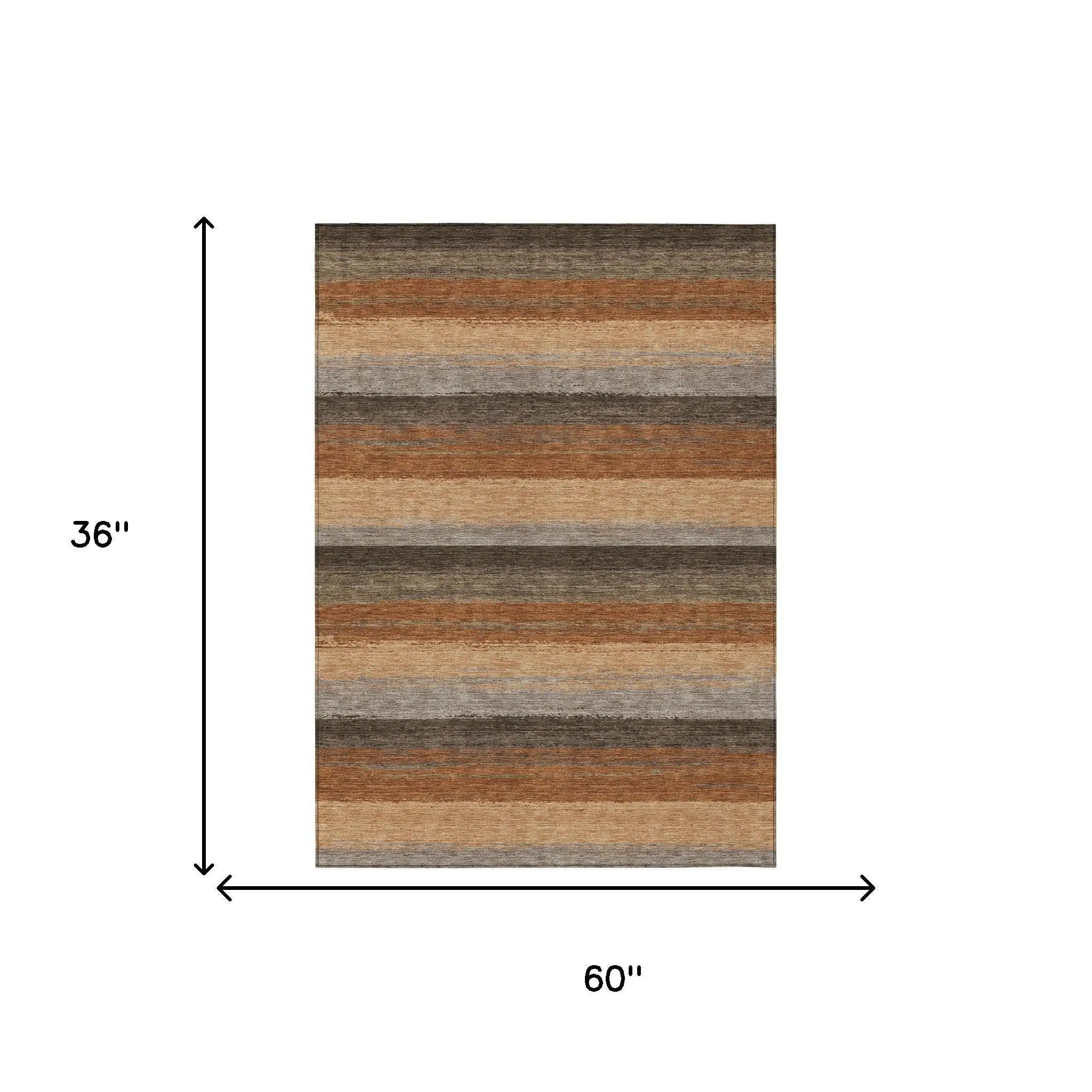 3' X 5' Orange And Green Striped Washable Indoor Outdoor Area Rug Homeroots Outdoor