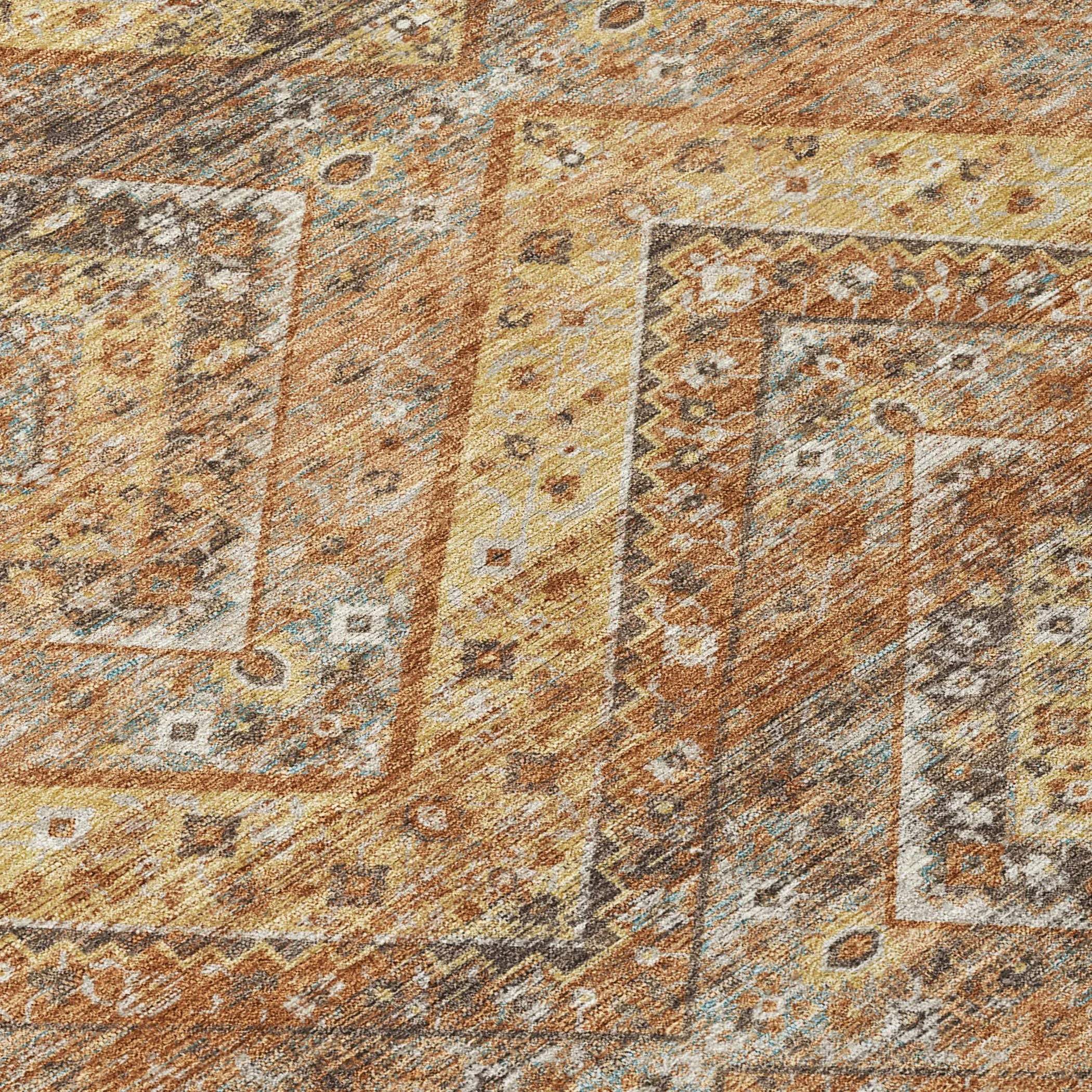 3' X 5' Orange And Green Tribal Washable Indoor Outdoor Area Rug Homeroots Outdoor