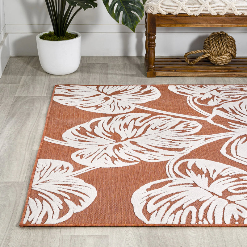 3' X 5' Orange And Ivory Floral Indoor Outdoor Area Rug Homeroots Outdoor