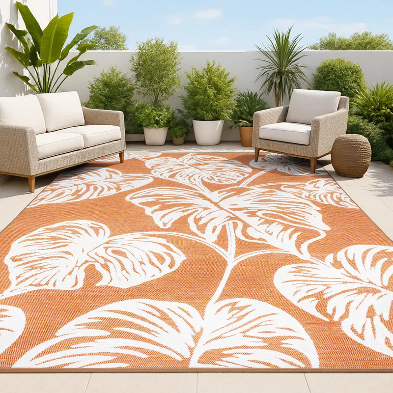 3' X 5' Orange And Ivory Floral Indoor Outdoor Area Rug Homeroots Outdoor