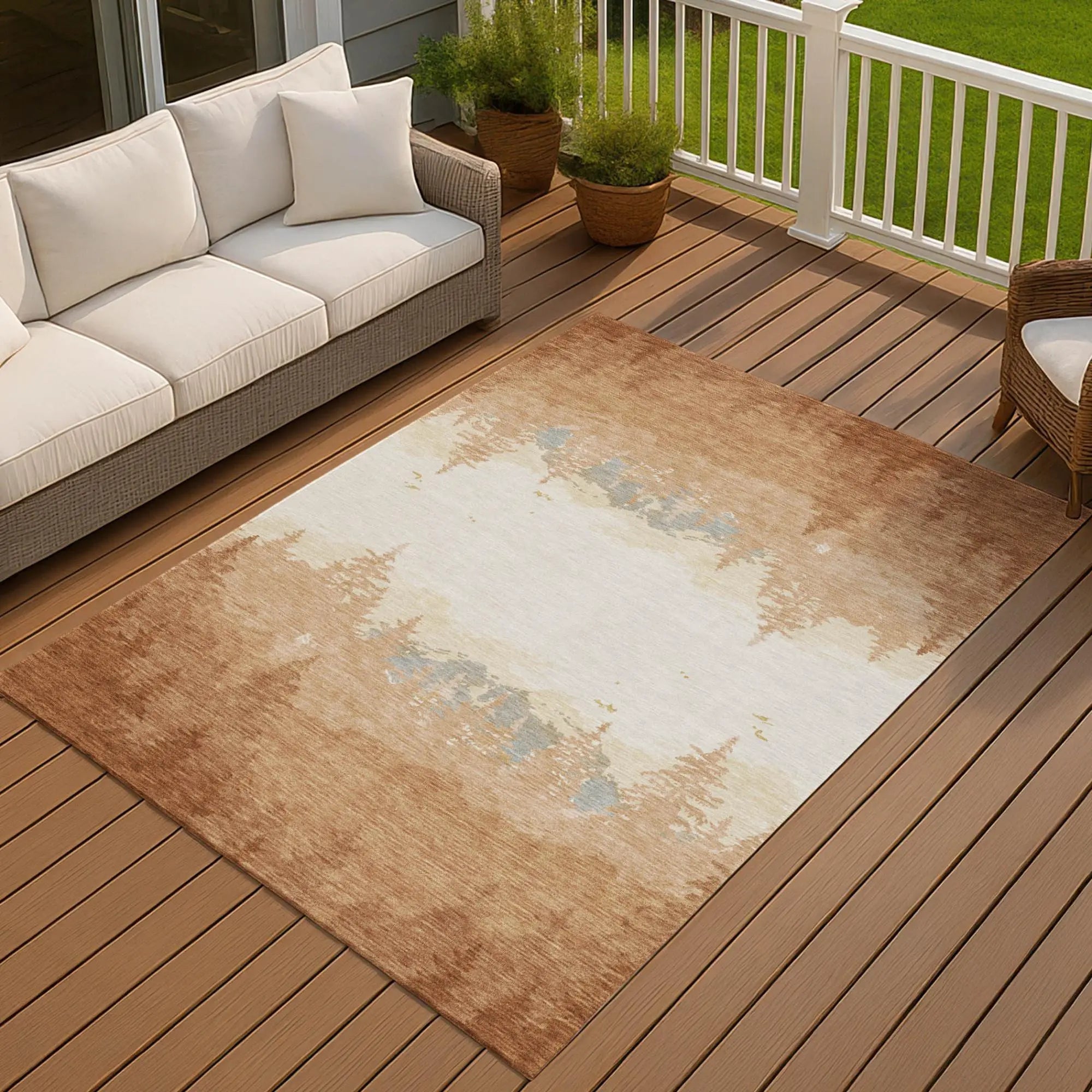 3' X 5' Orange And Ivory Floral Washable Indoor Outdoor Area Rug Homeroots Outdoor