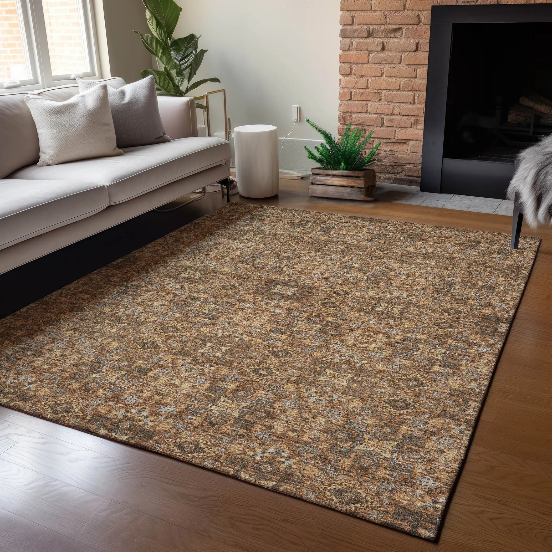 3' X 5' Orange And Linen Oriental Washable Indoor Outdoor Area Rug Homeroots Outdoor