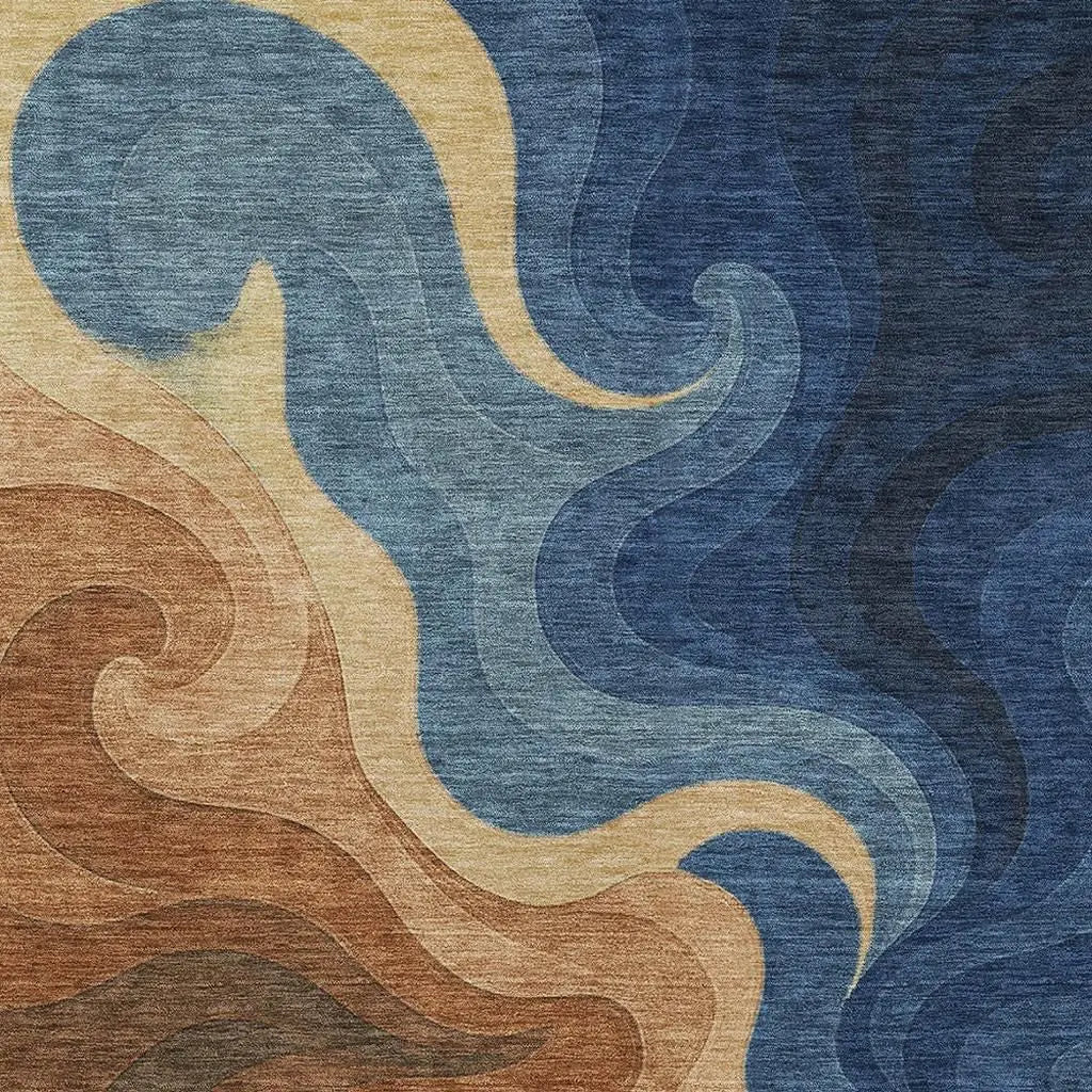 3' X 5' Orange And Navy Blue Abstract Washable Indoor Outdoor Area Rug Homeroots Outdoor