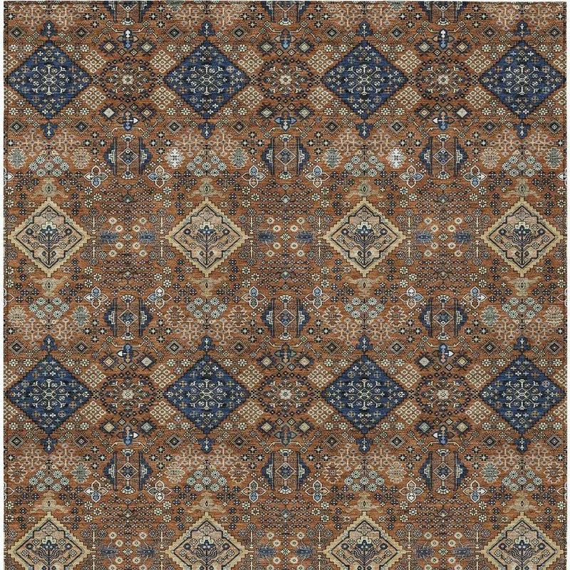 3' X 5' Orange And Navy Blue Geometric Washable Indoor Outdoor Area Rug Homeroots Outdoor