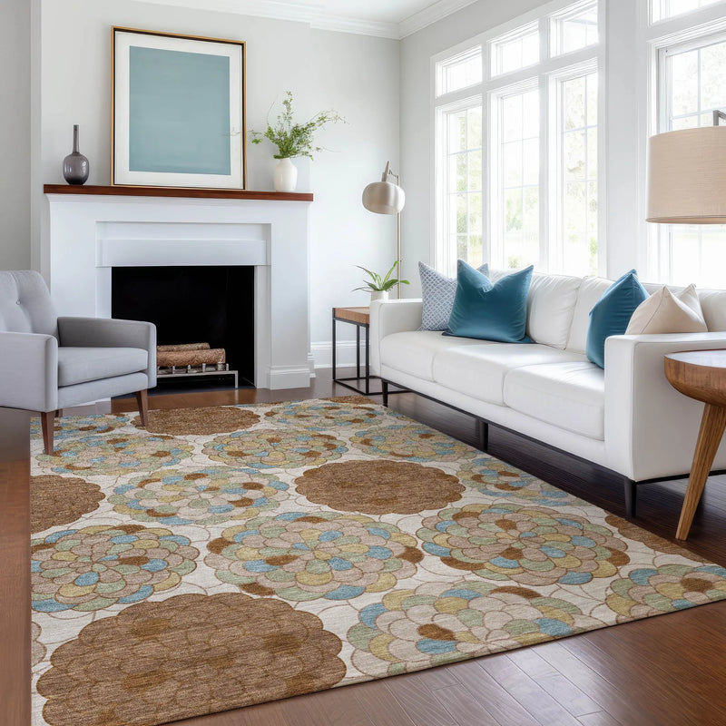 3' X 5' Orange And Rust Floral Washable Indoor Outdoor Area Rug Homeroots Outdoor