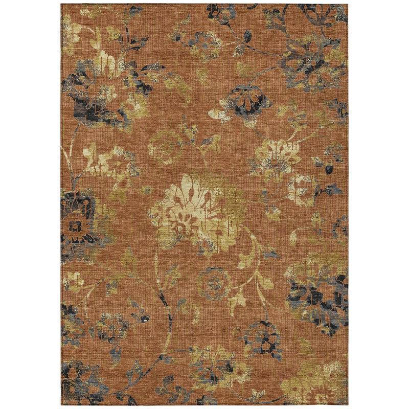 3' X 5' Orange And Rust Floral Washable Indoor Outdoor Area Rug Homeroots Outdoor