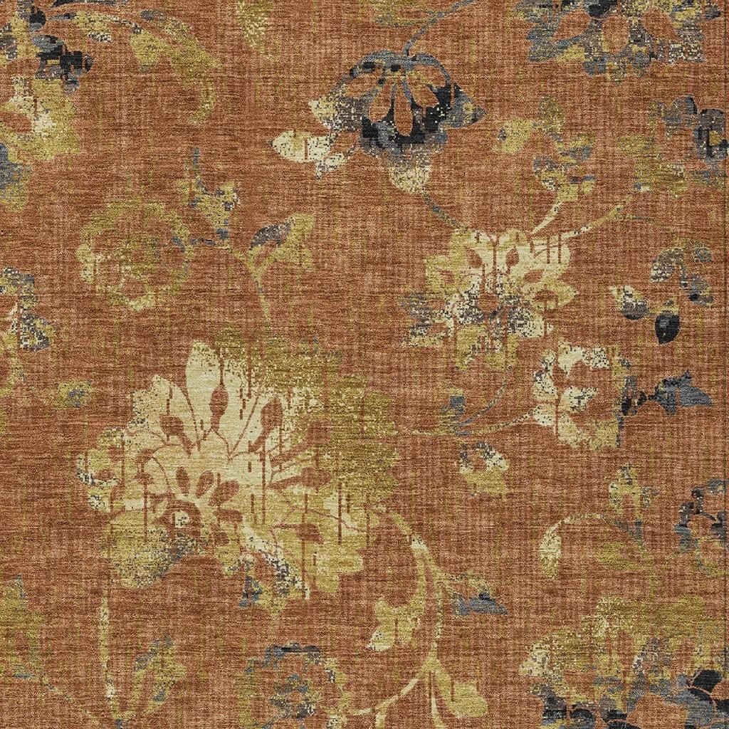 3' X 5' Orange And Rust Floral Washable Indoor Outdoor Area Rug Homeroots Outdoor