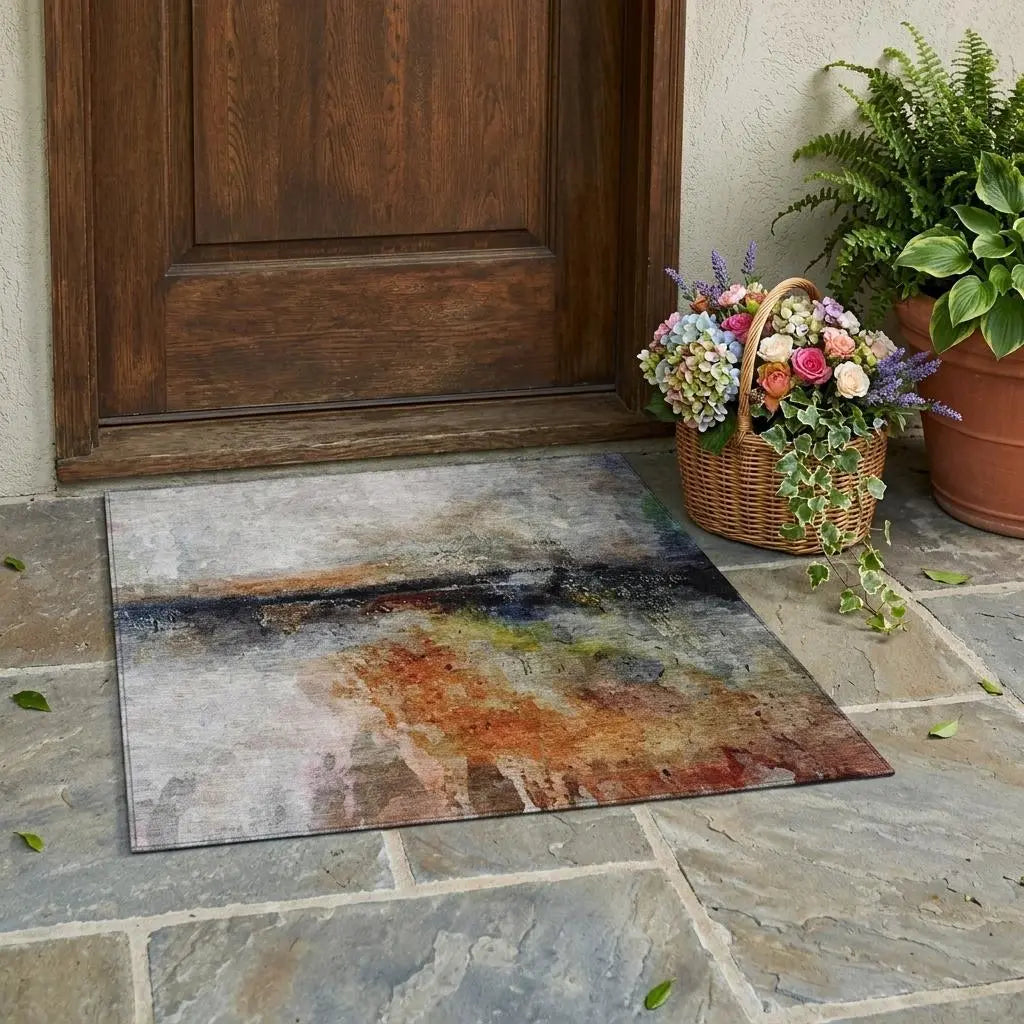 3' X 5' Orange And Silver Abstract Washable Indoor Outdoor Area Rug Homeroots Outdoor