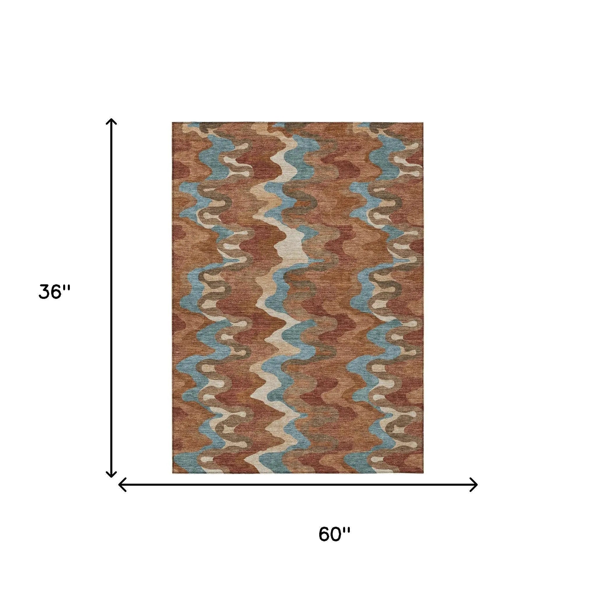 3' X 5' Orange And Teal Blue Abstract Washable Indoor Outdoor Area Rug Homeroots Outdoor