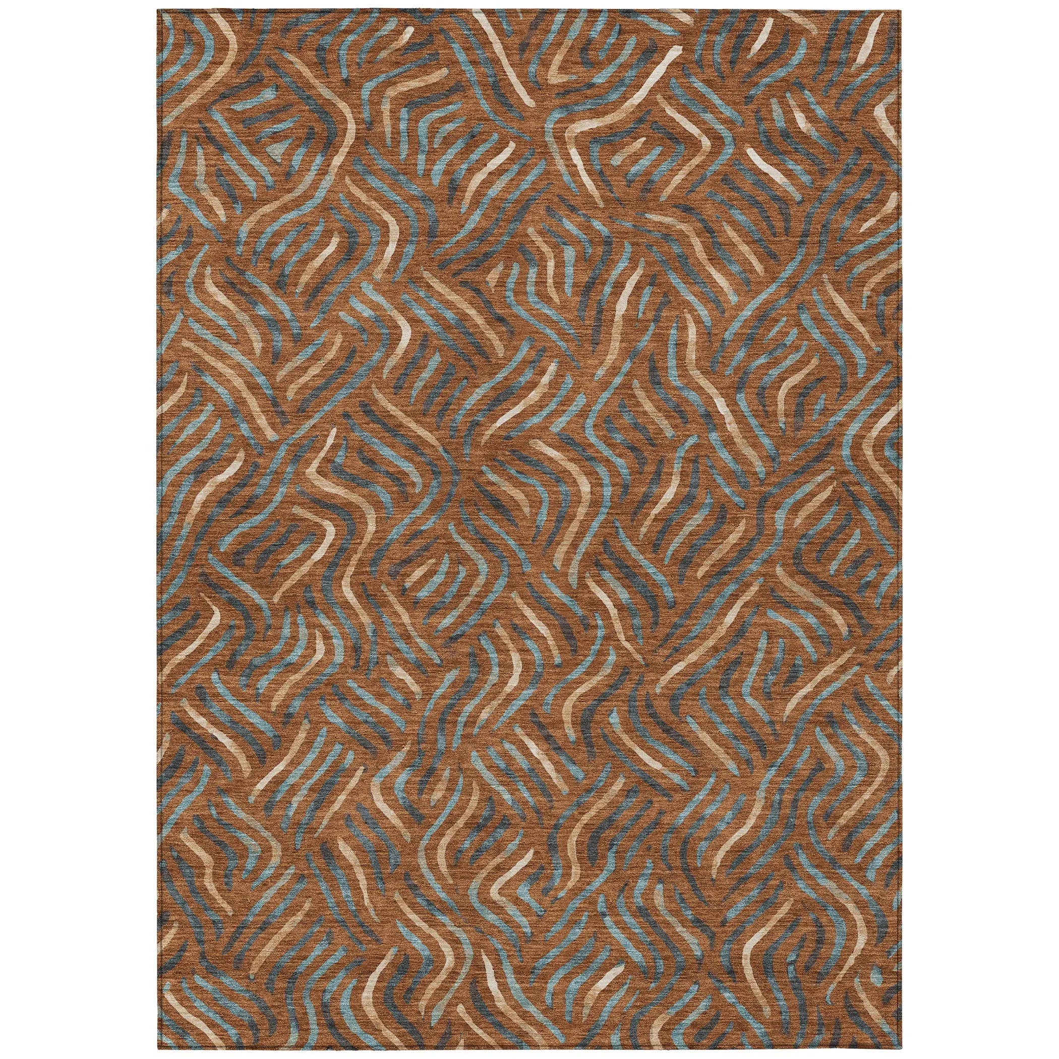 3' X 5' Orange And Teal Blue Abstract Washable Indoor Outdoor Area Rug Homeroots Outdoor