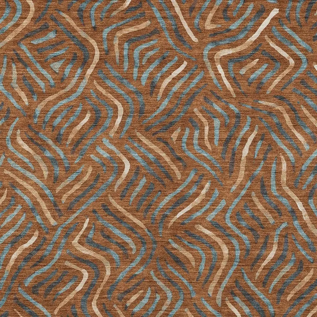 3' X 5' Orange And Teal Blue Abstract Washable Indoor Outdoor Area Rug Homeroots Outdoor