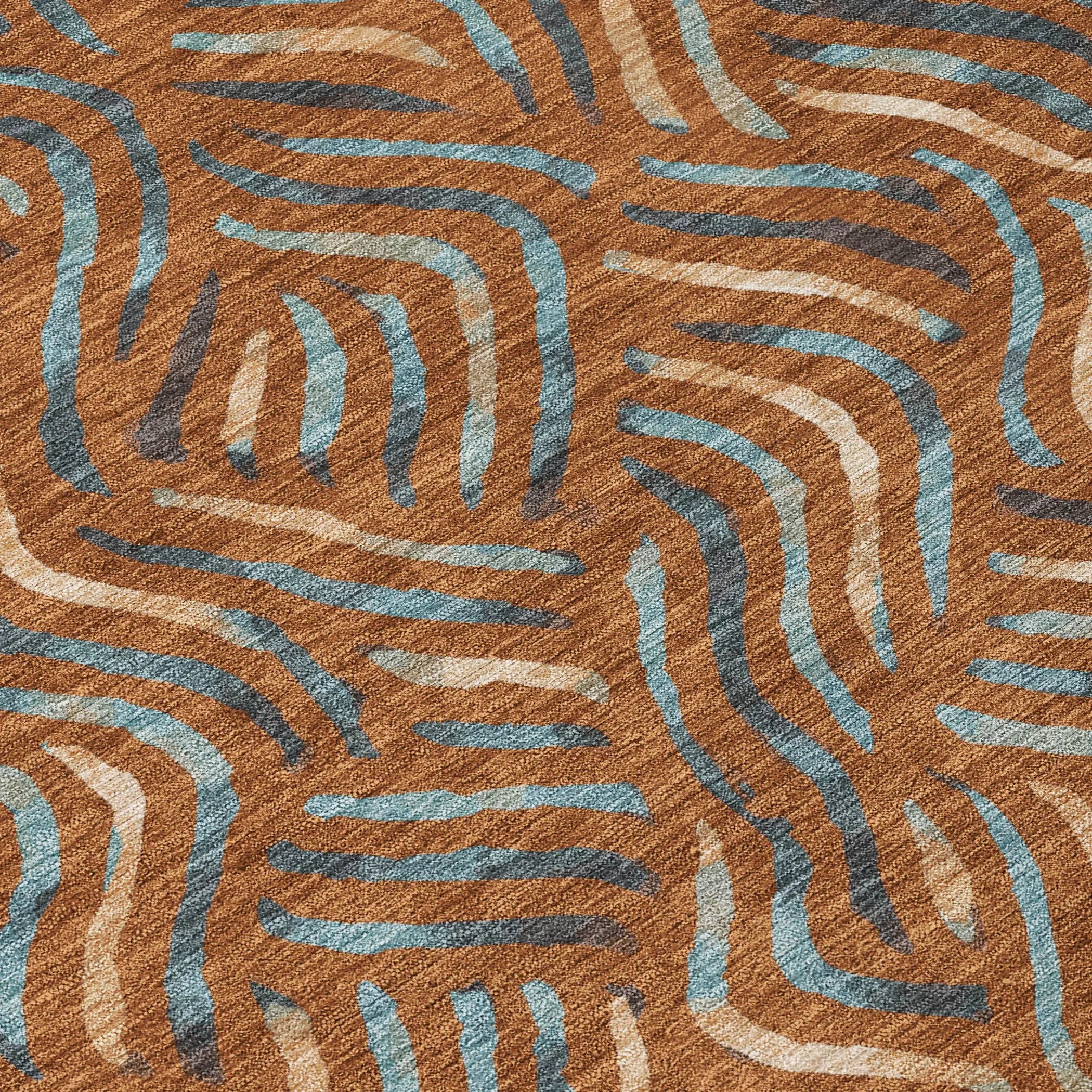 3' X 5' Orange And Teal Blue Abstract Washable Indoor Outdoor Area Rug Homeroots Outdoor
