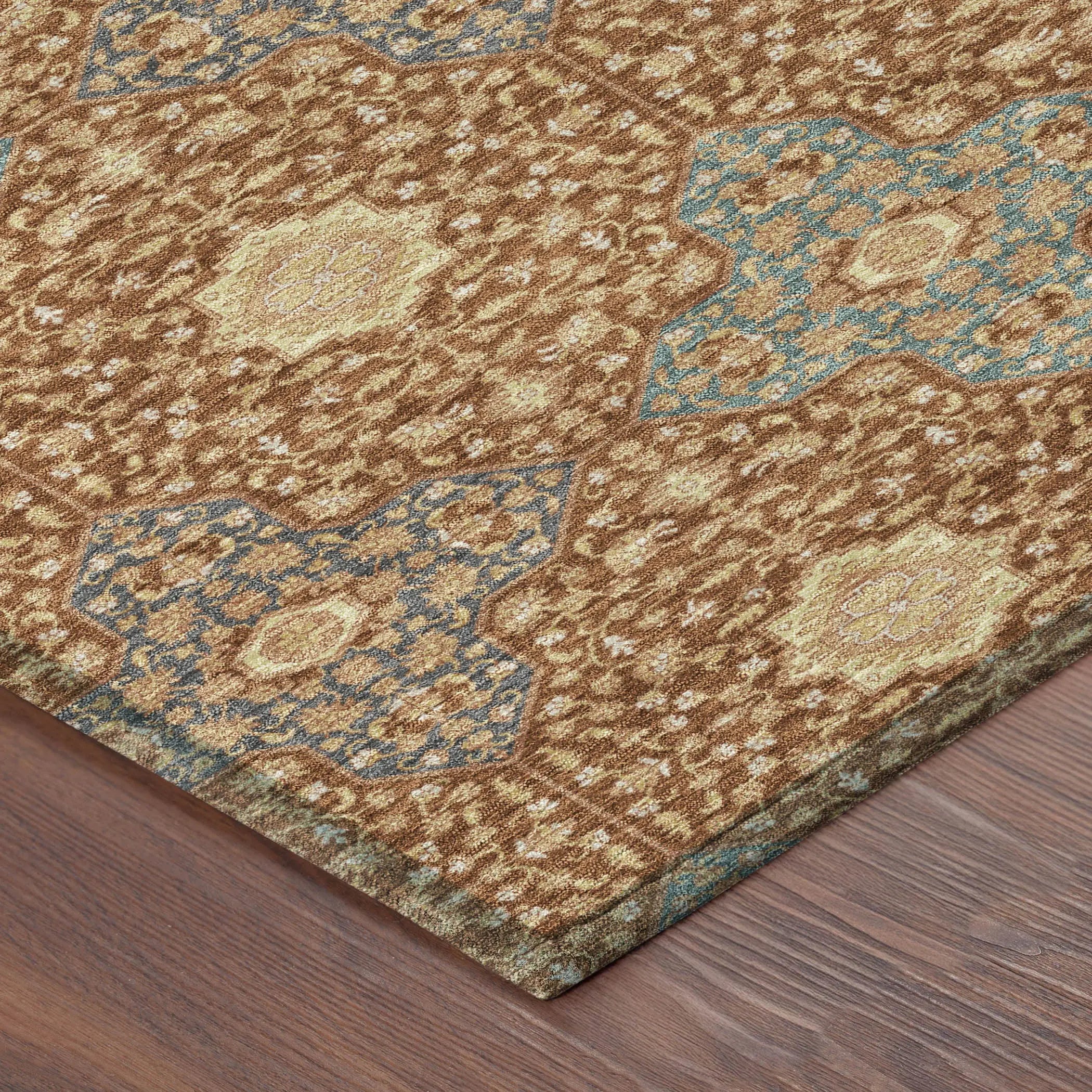 3' X 5' Orange And Teal Blue Damask Washable Indoor Outdoor Area Rug Homeroots Outdoor
