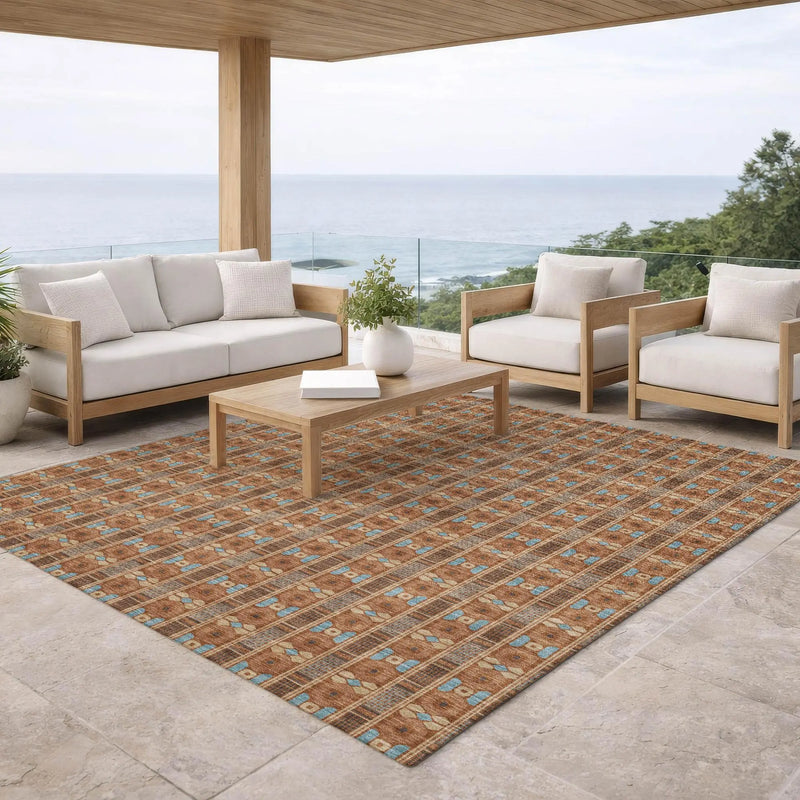 3' X 5' Orange And Teal Blue Striped Washable Indoor Outdoor Area Rug Homeroots Outdoor