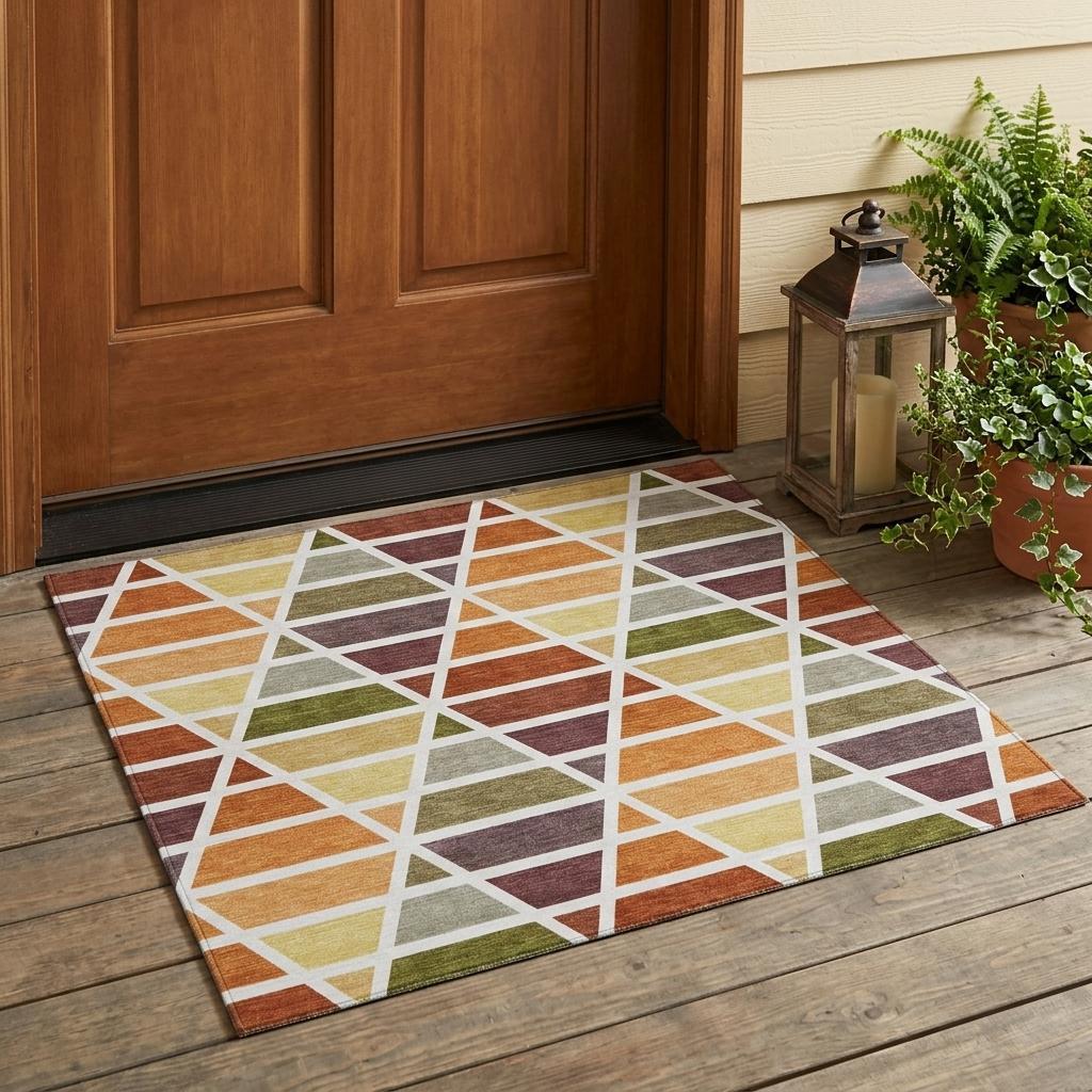 3' X 5' Orange And White Geometric Washable Indoor Outdoor Area Rug Homeroots Outdoor