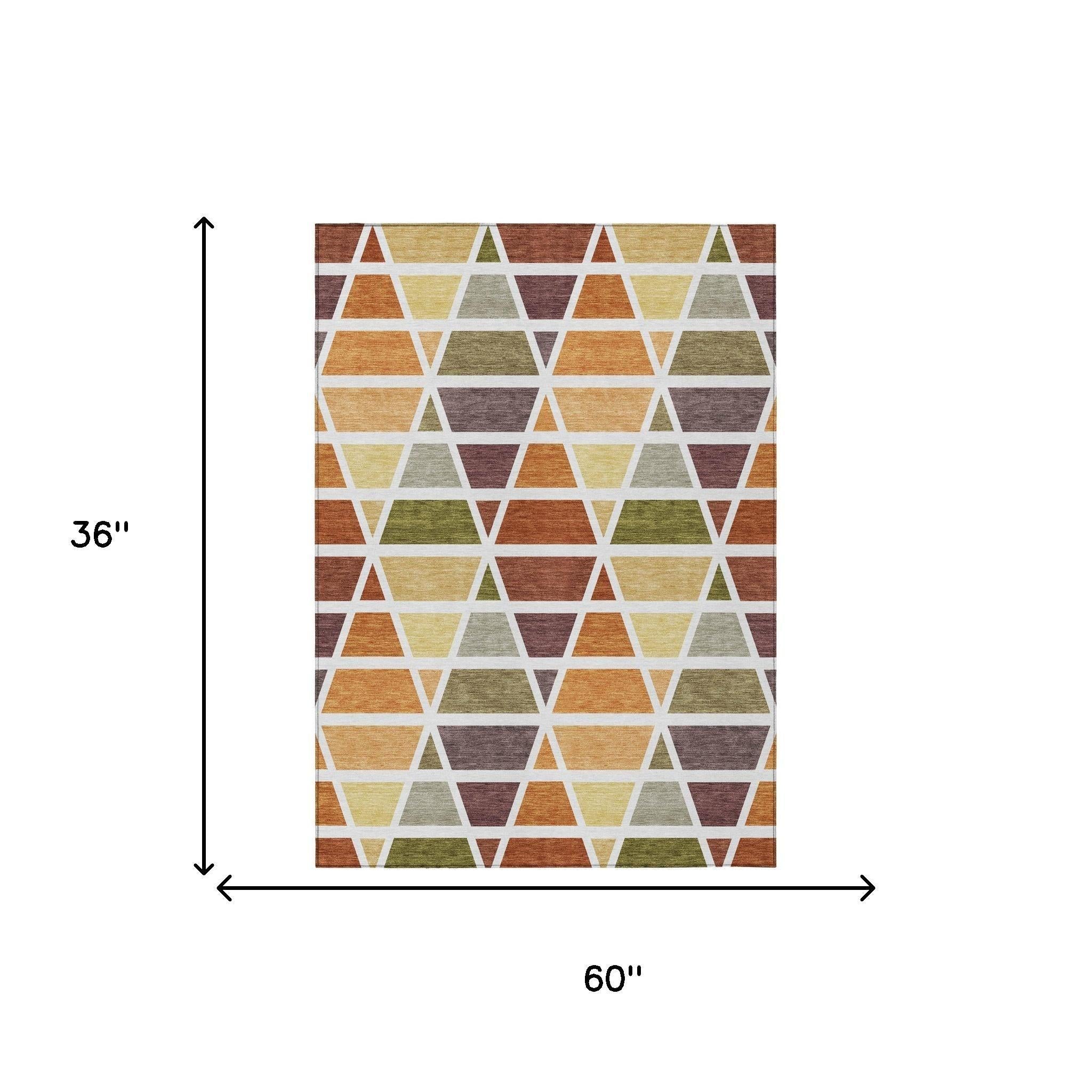 3' X 5' Orange And White Geometric Washable Indoor Outdoor Area Rug Homeroots Outdoor
