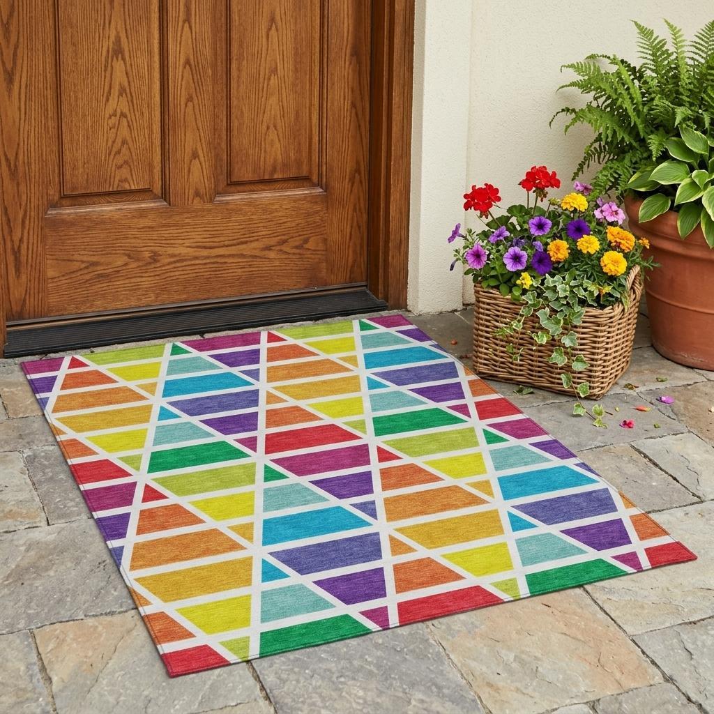 3' X 5' Orange And White Geometric Washable Indoor Outdoor Area Rug Homeroots Outdoor