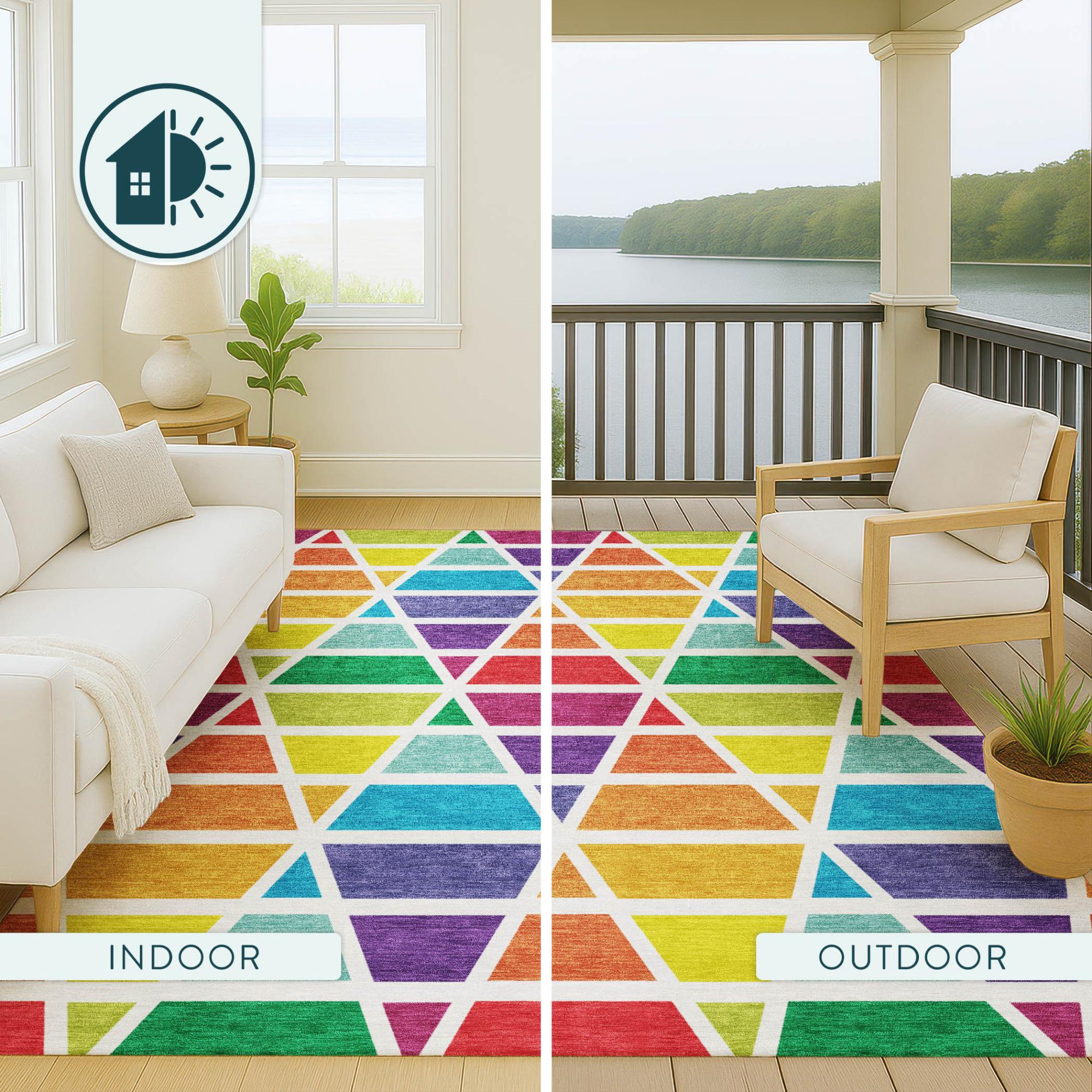 3' X 5' Orange And White Geometric Washable Indoor Outdoor Area Rug Homeroots Outdoor