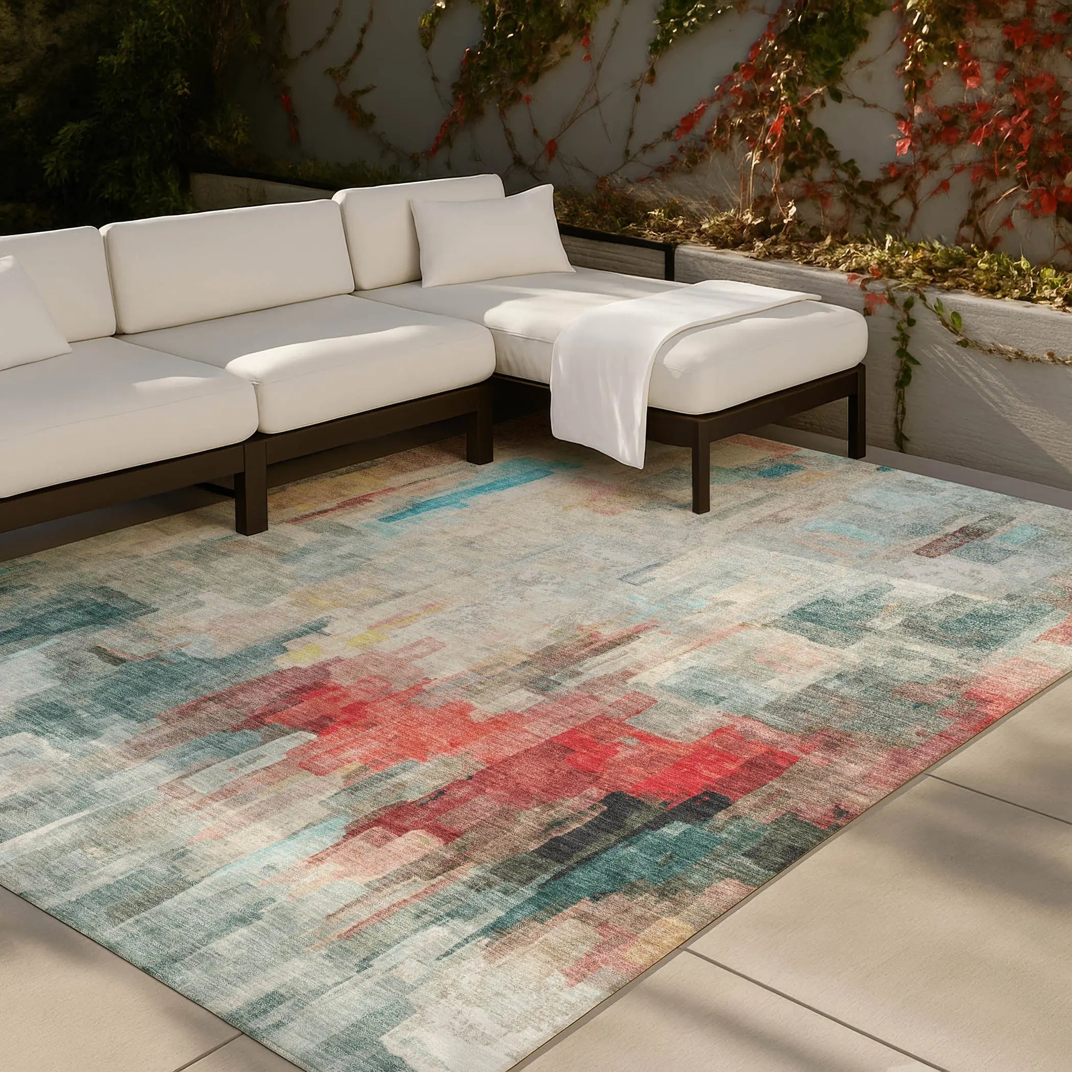 3' X 5' Pearl And Gray Abstract Washable Indoor Outdoor Area Rug Homeroots Outdoor