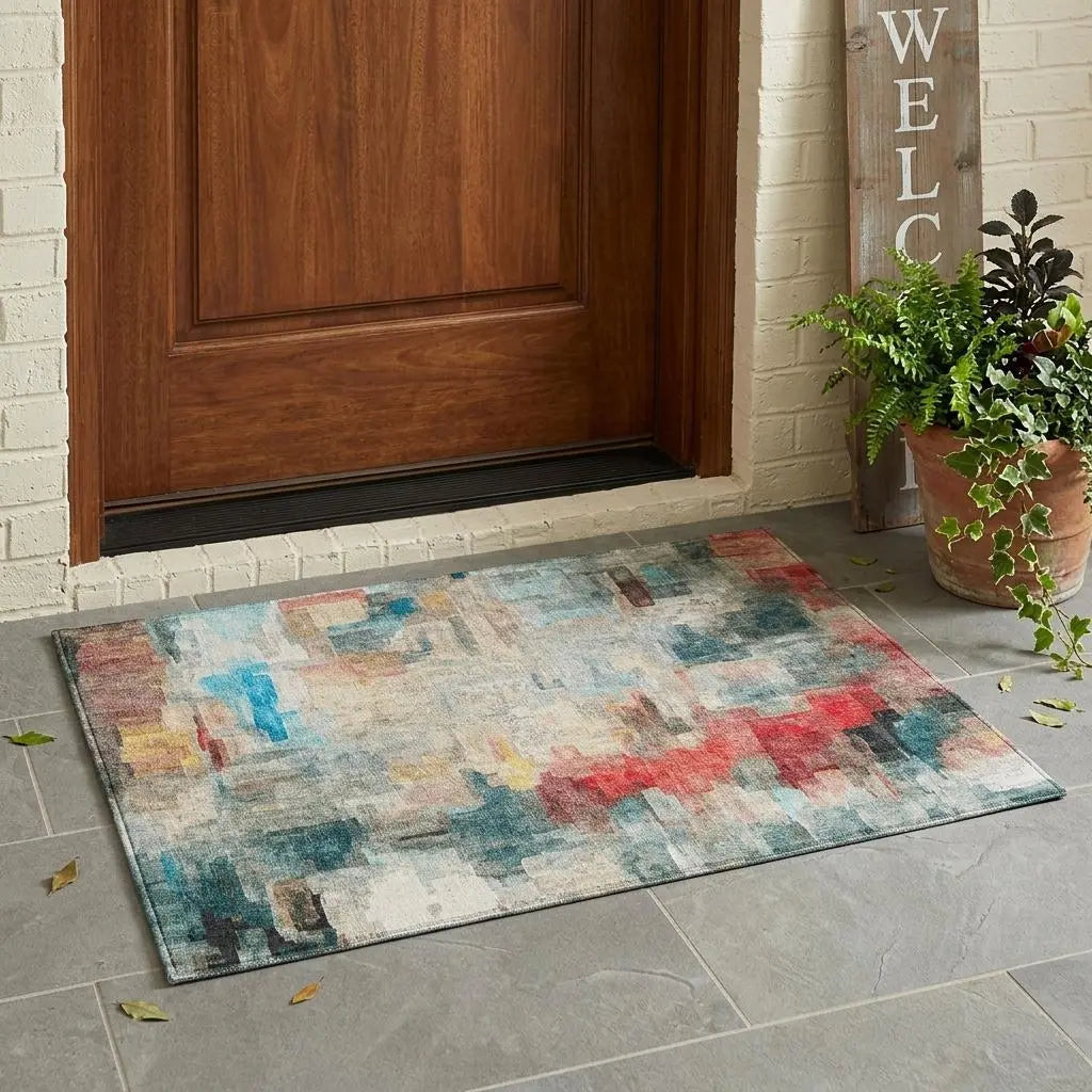 3' X 5' Pearl And Gray Abstract Washable Indoor Outdoor Area Rug Homeroots Outdoor